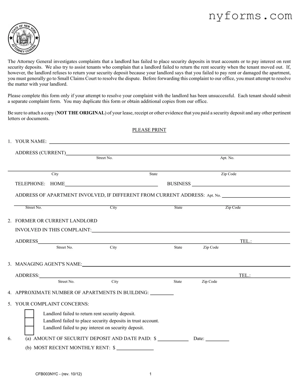 Fill a Valid Cfb003Nyc Template