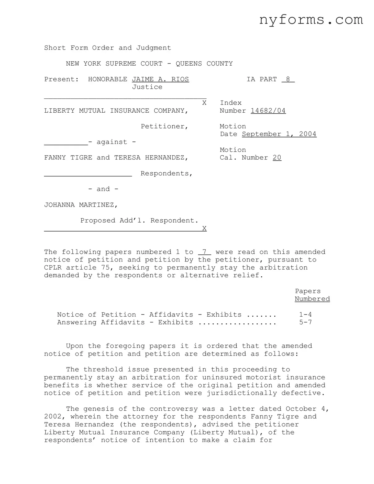 Fill a Valid Judgment New York Supreme Court Template