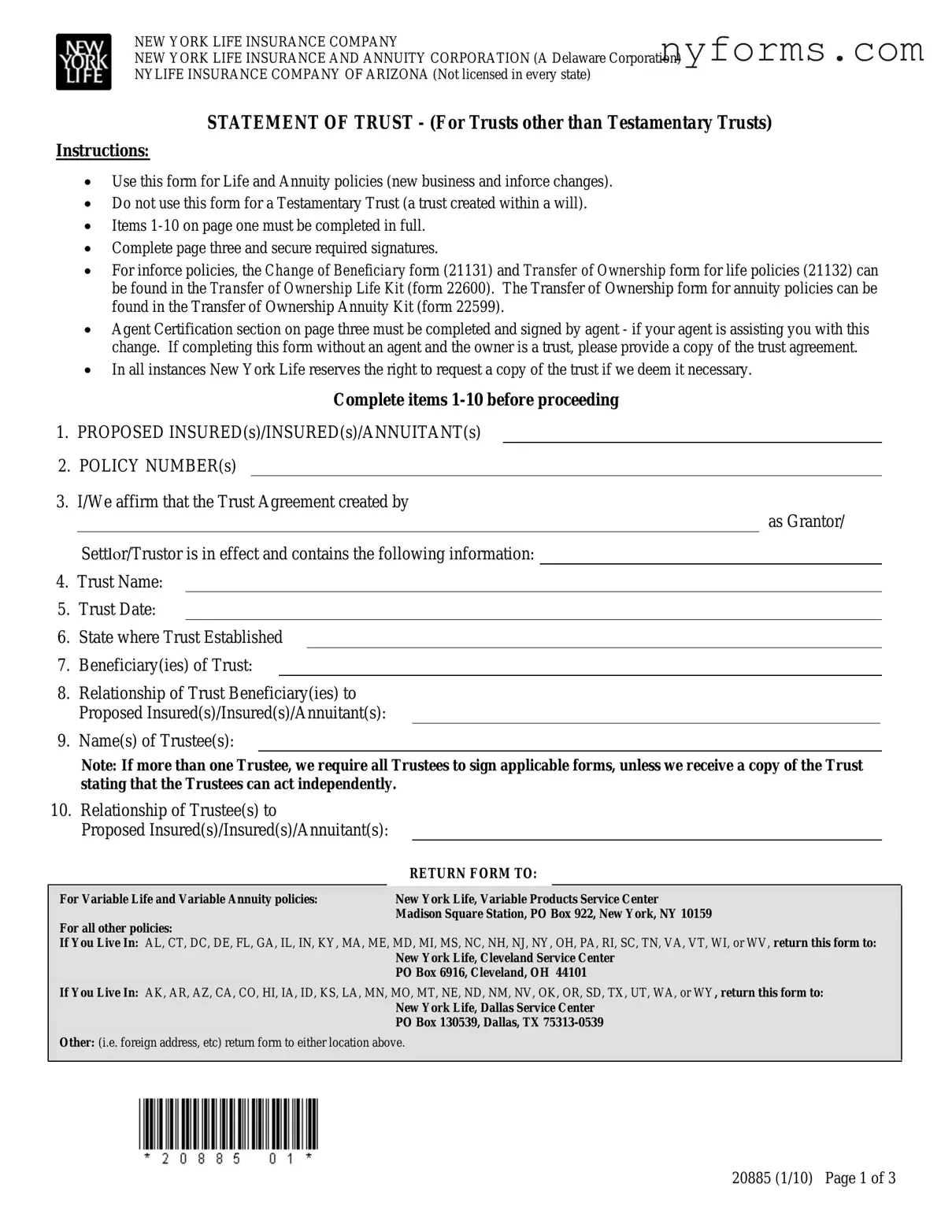 Fill a Valid New York 20885 Template