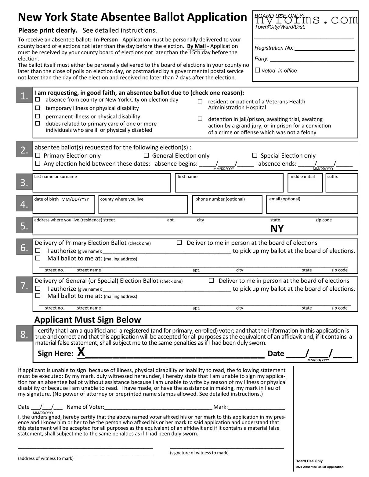 Fill a Valid New York Absentee Ballot Application Template