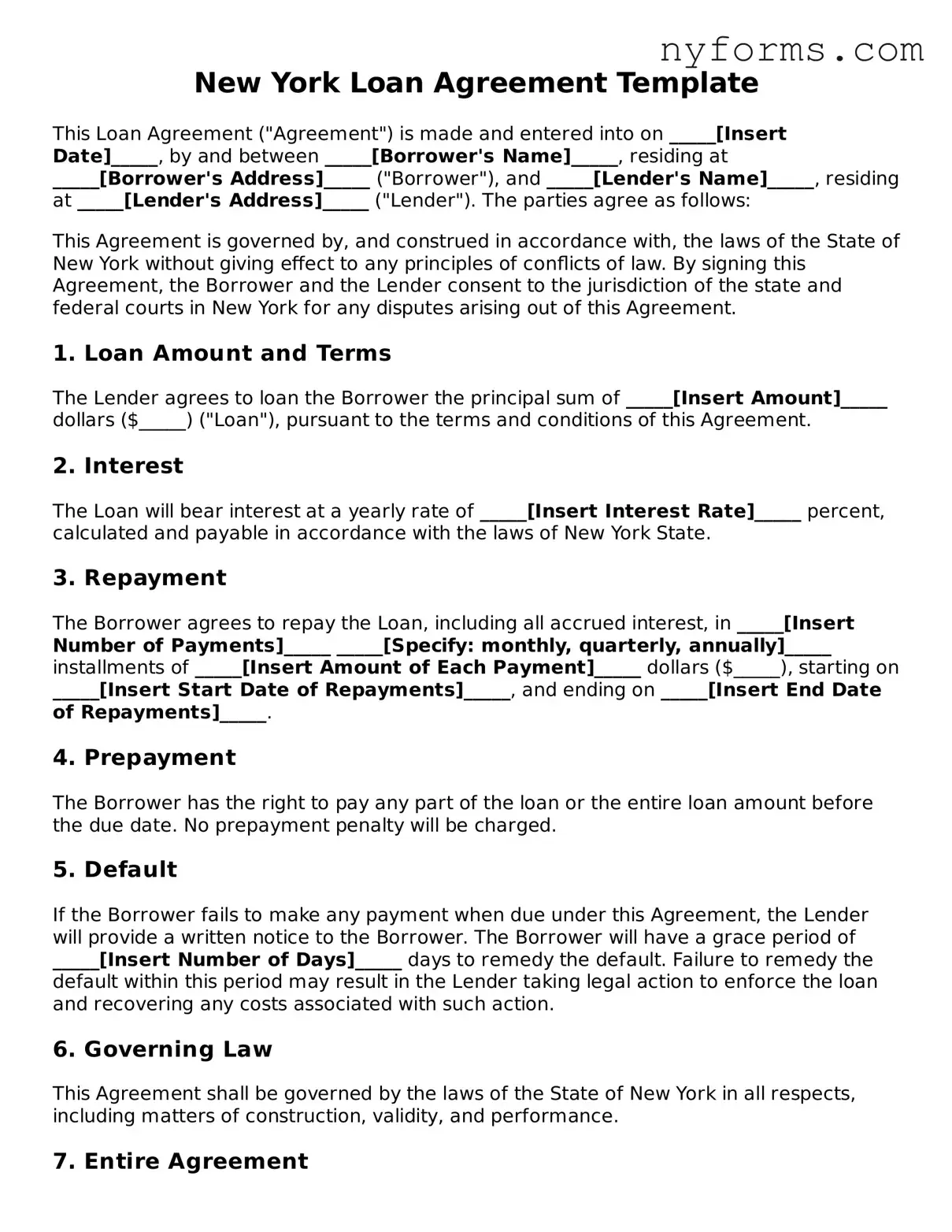 Legal Loan Agreement Form for the State of New York