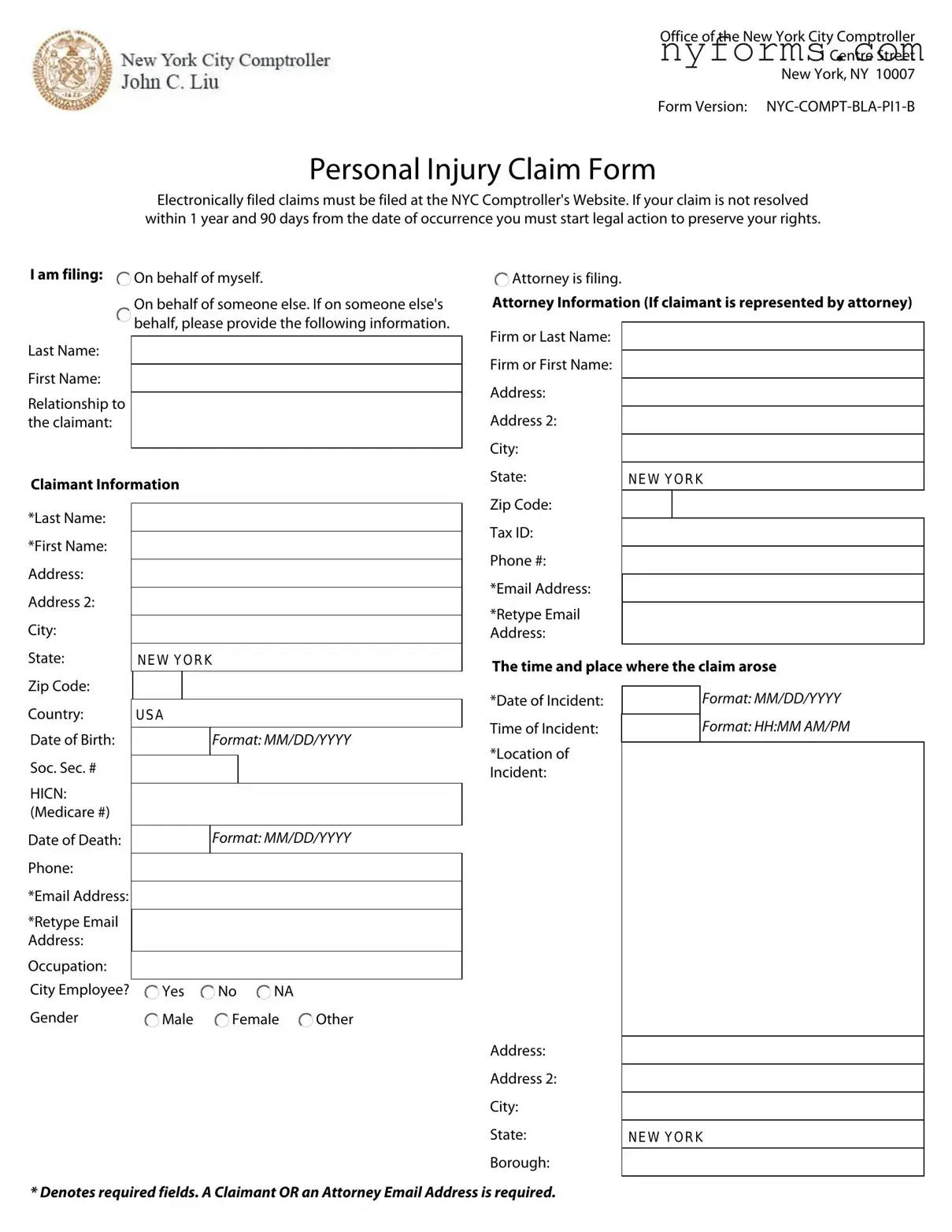 Fill a Valid New York Claim Template