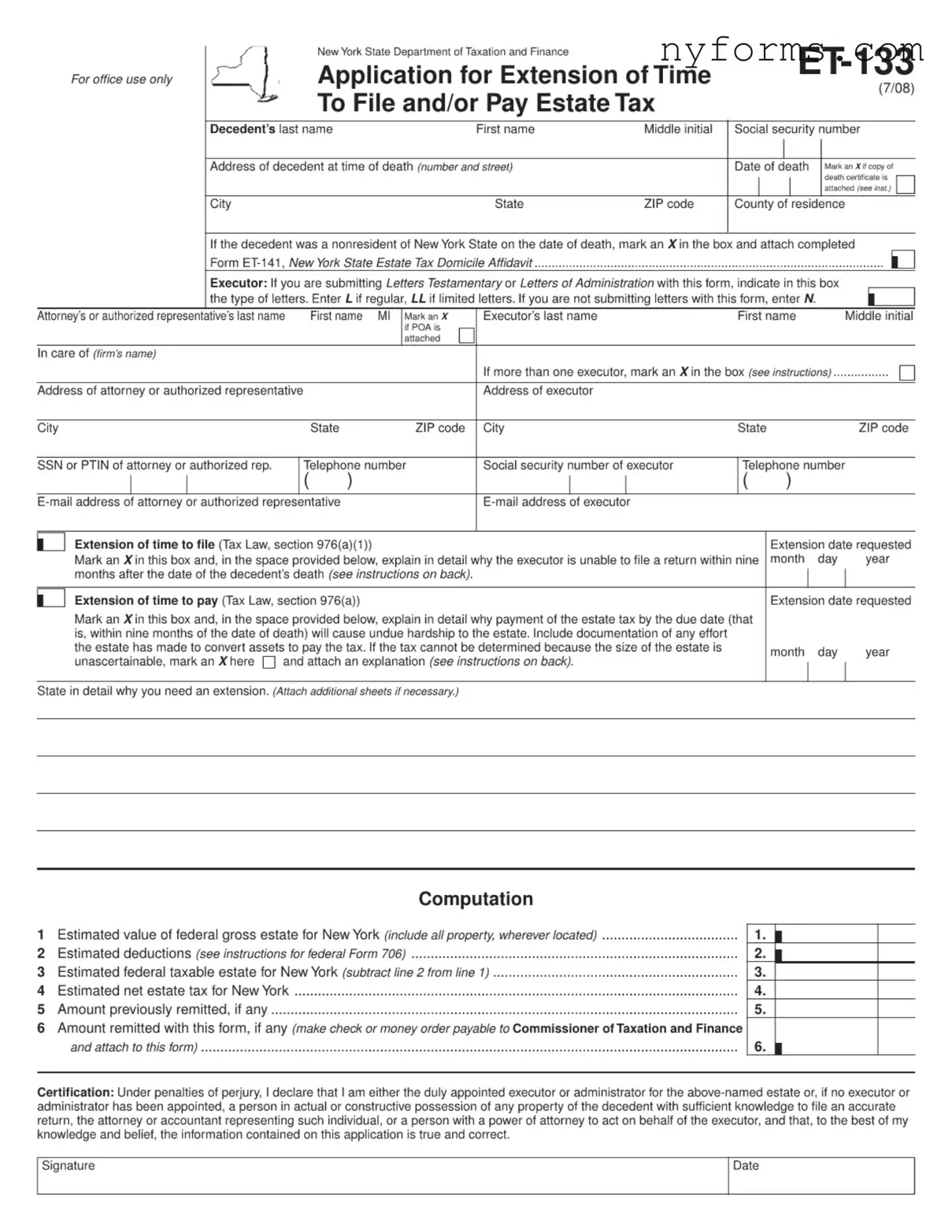 Fill a Valid New York Et 133 Template