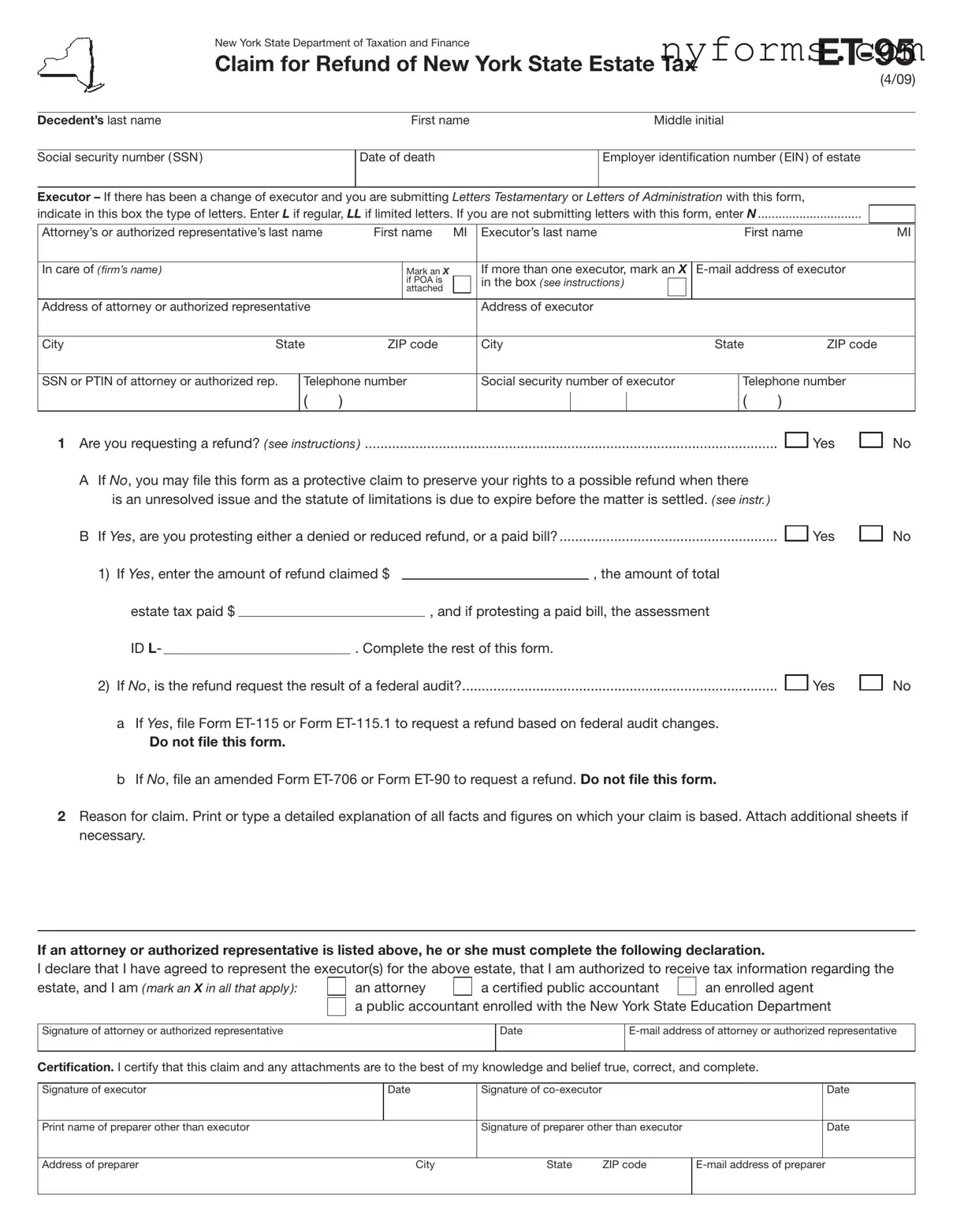 Fill a Valid New York Et 95 Template