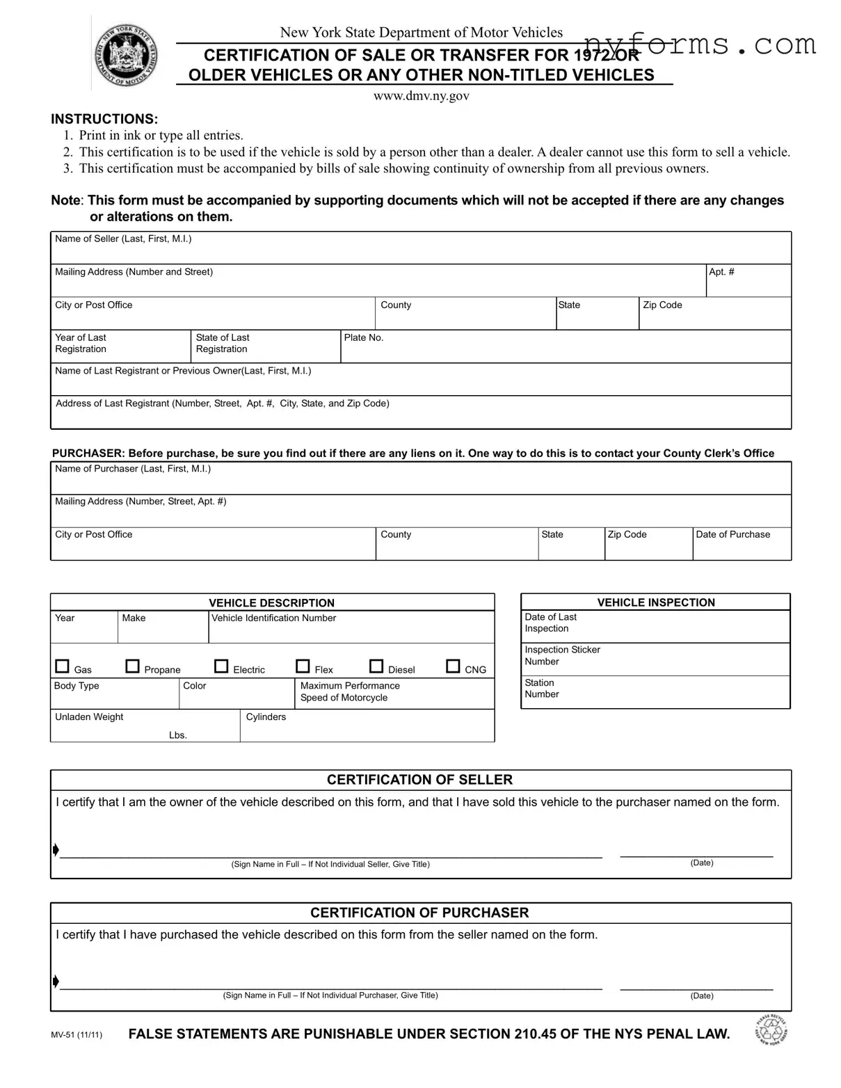 Fill a Valid New York Mv51 Template