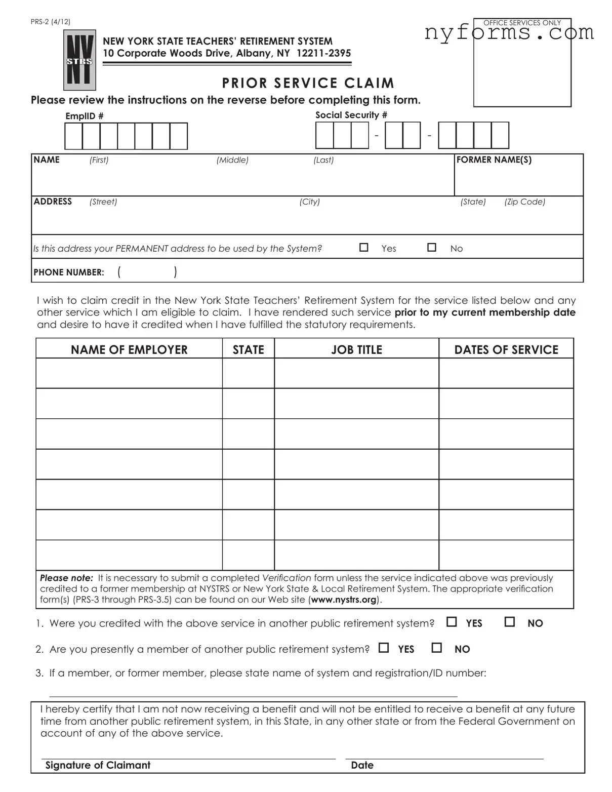 Fill a Valid New York Prs 2 Template