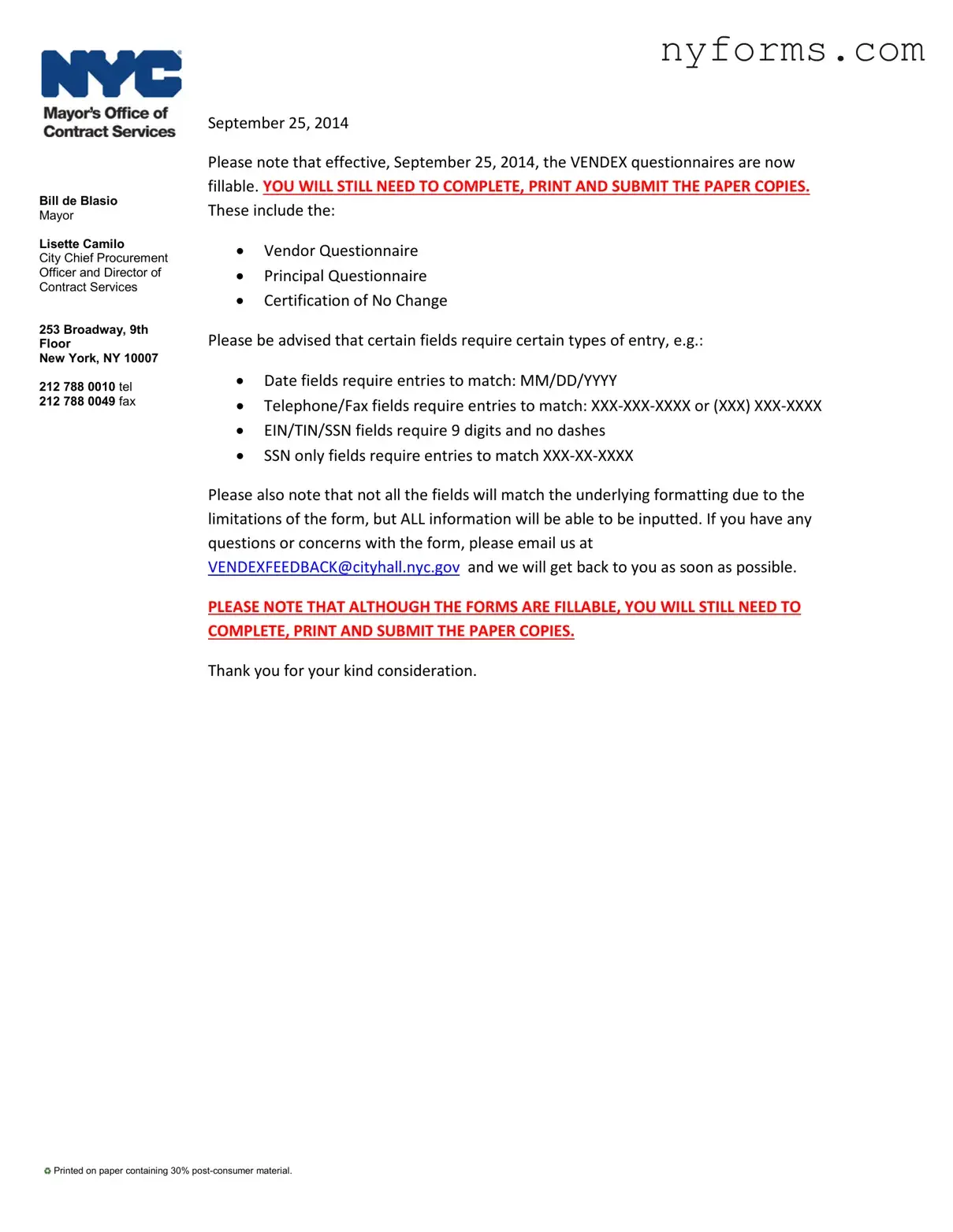 Fill a Valid New York Questionnaire Template