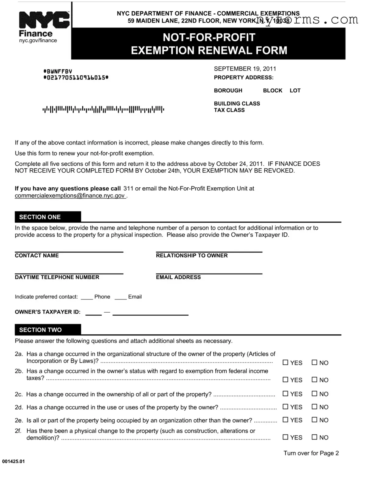 Fill a Valid Non Profit Exemption Renewal Nyc Template