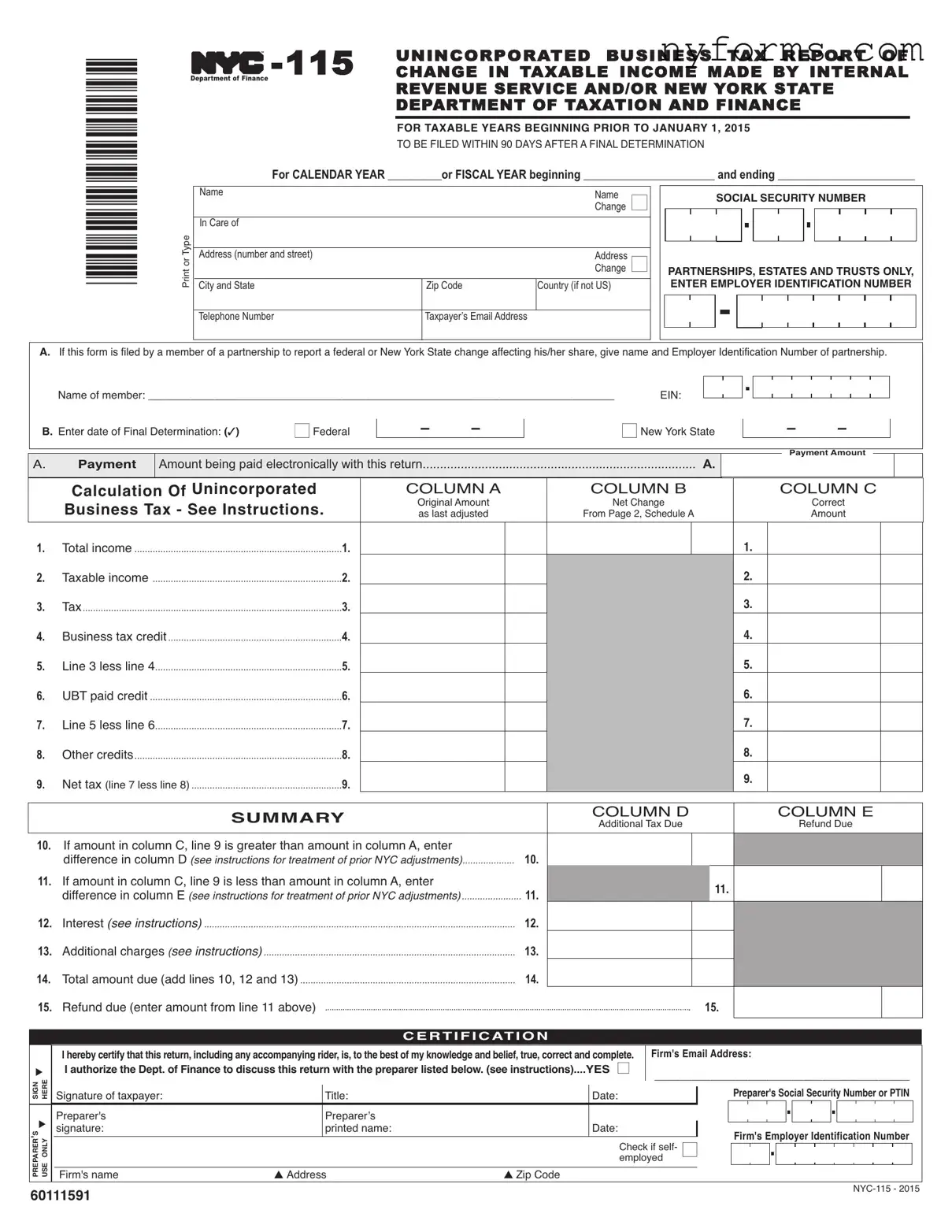 Fill a Valid Nyc 115 Template