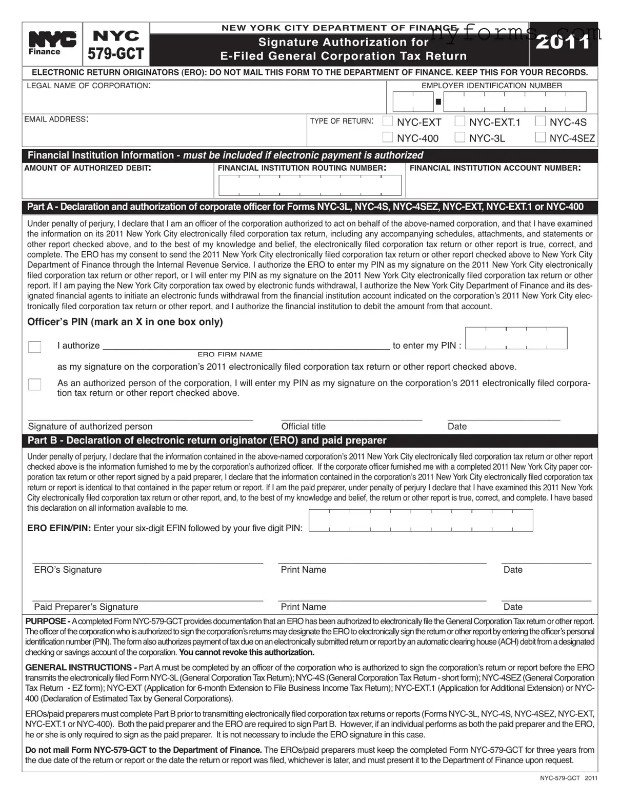 Fill a Valid Nyc 579 Gct Template