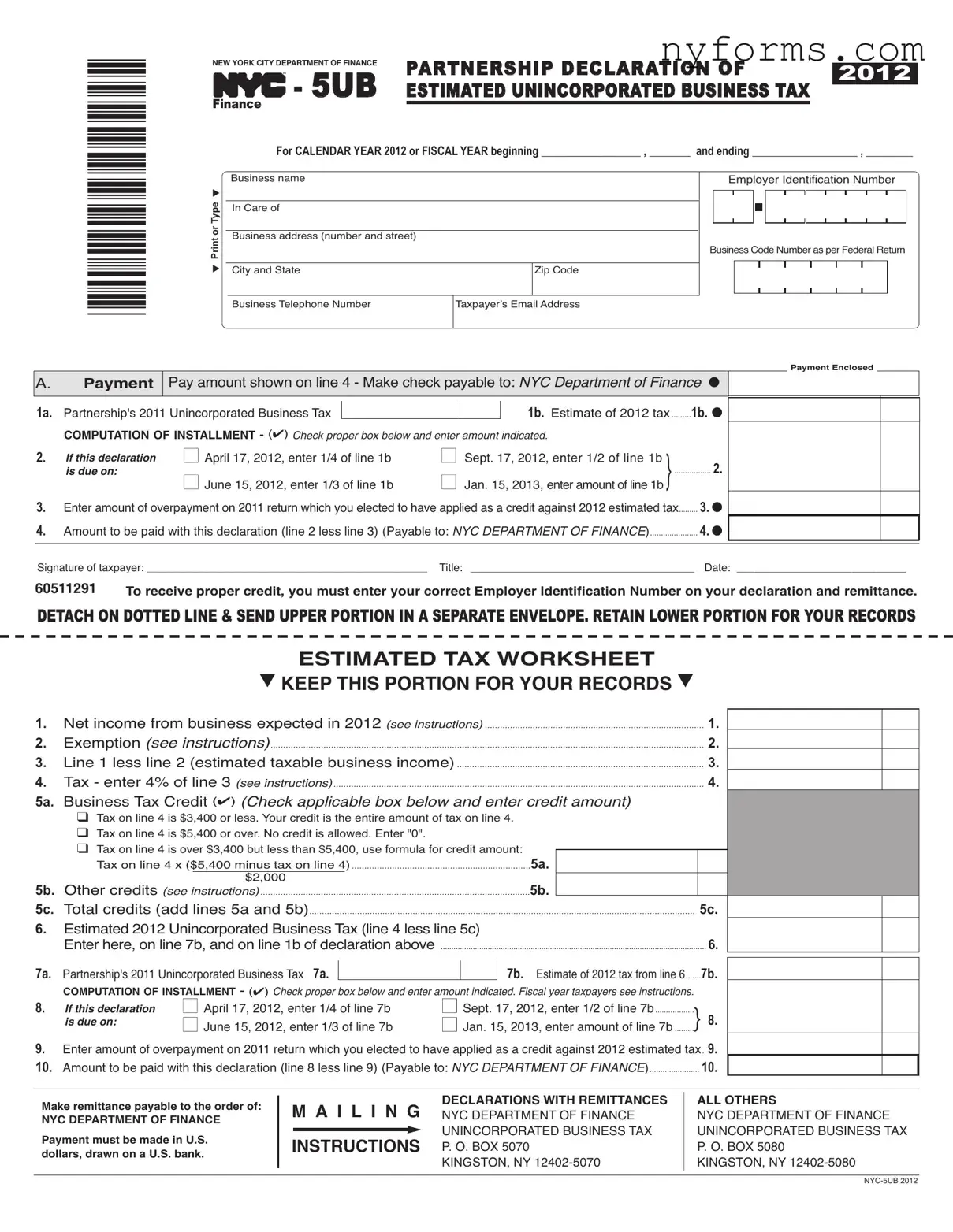 Fill a Valid Nyc 5Ub Template
