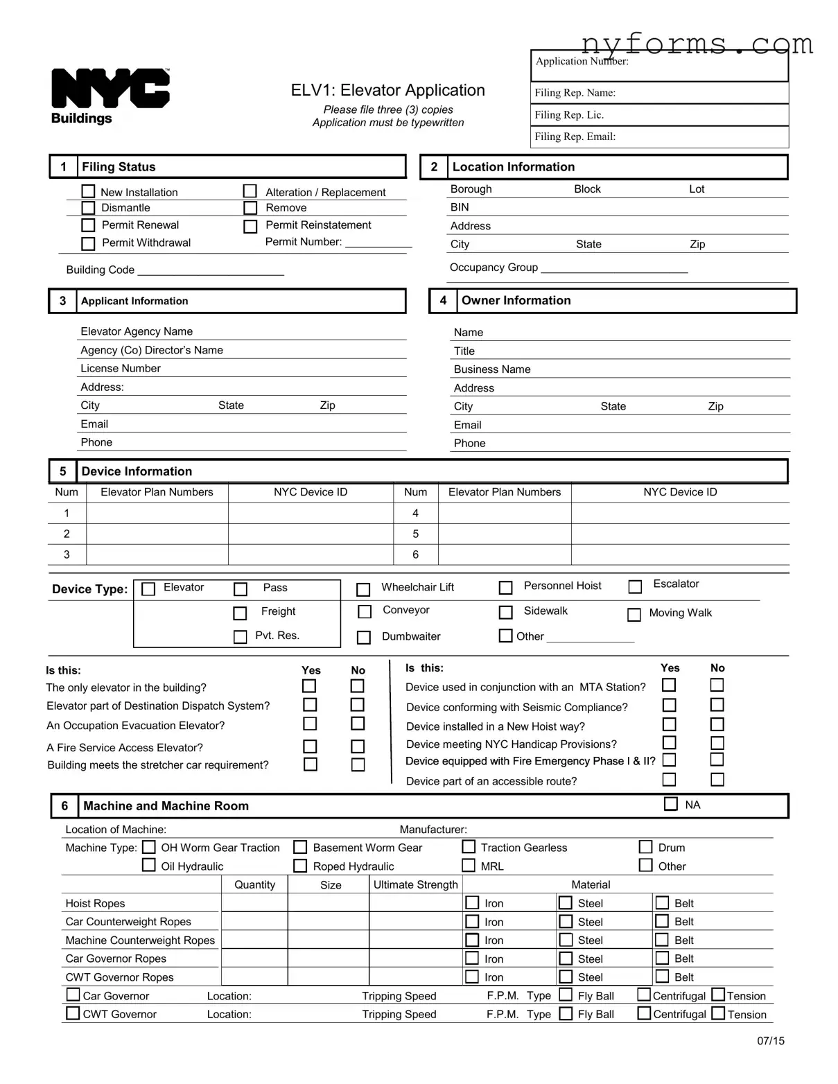 Fill a Valid Nyc Buildings Elv1 Template
