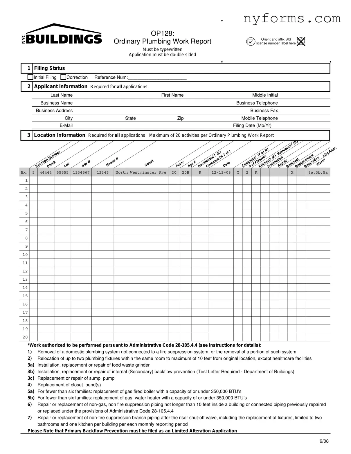 Fill a Valid Nyc Buildings Op128 Template