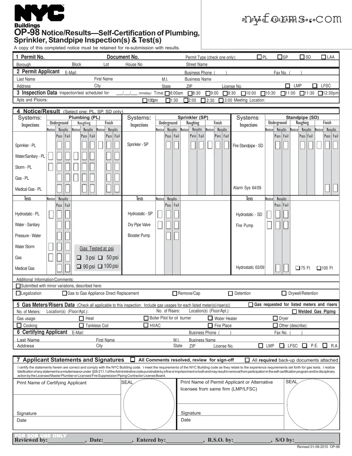 Fill a Valid Nyc Op 98 Template