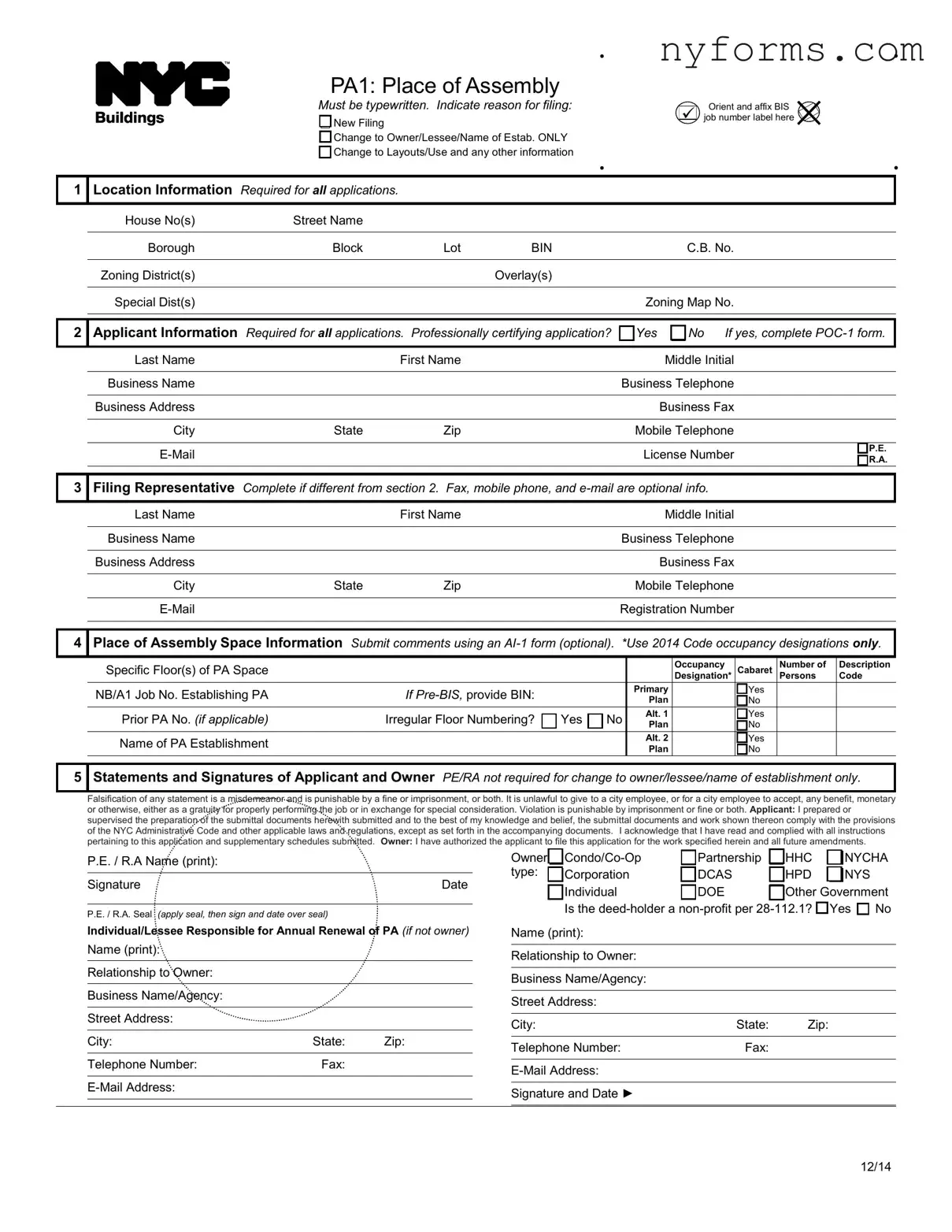 Fill a Valid Nyc Pa1 Template