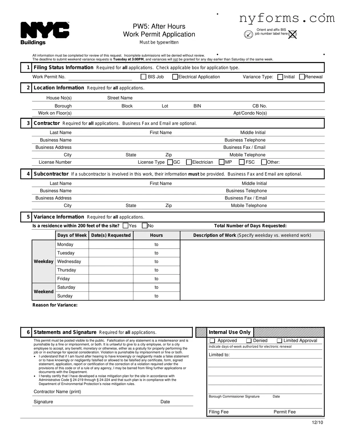 Fill a Valid Nyc Pw5 Template