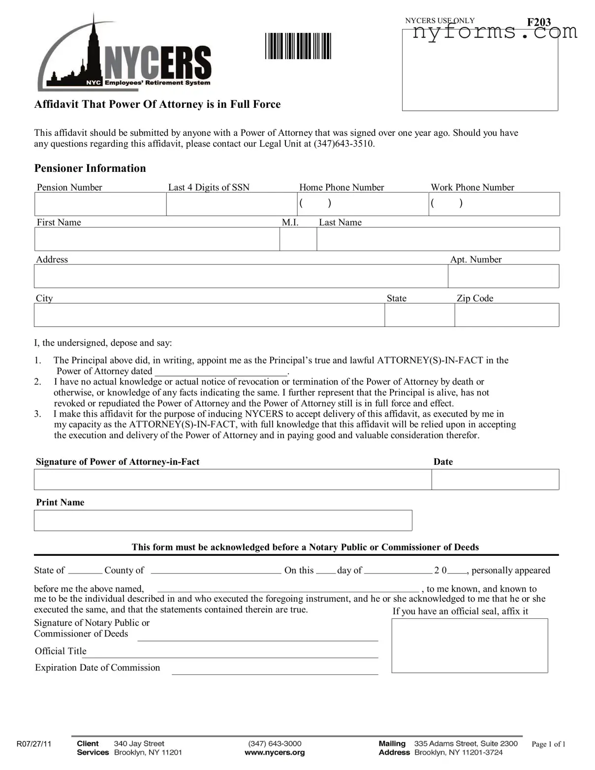 Fill a Valid Nycers F203 Template