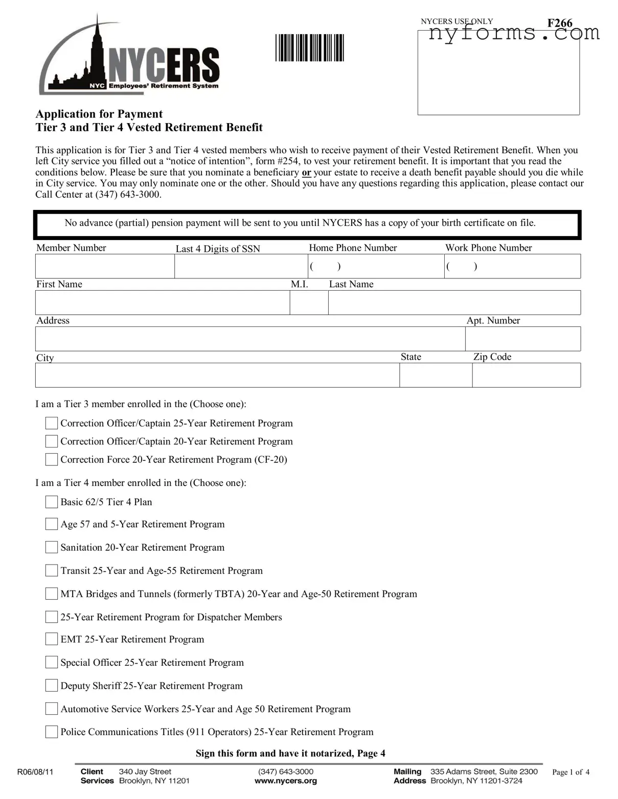 Fill a Valid Nycers F266 Template