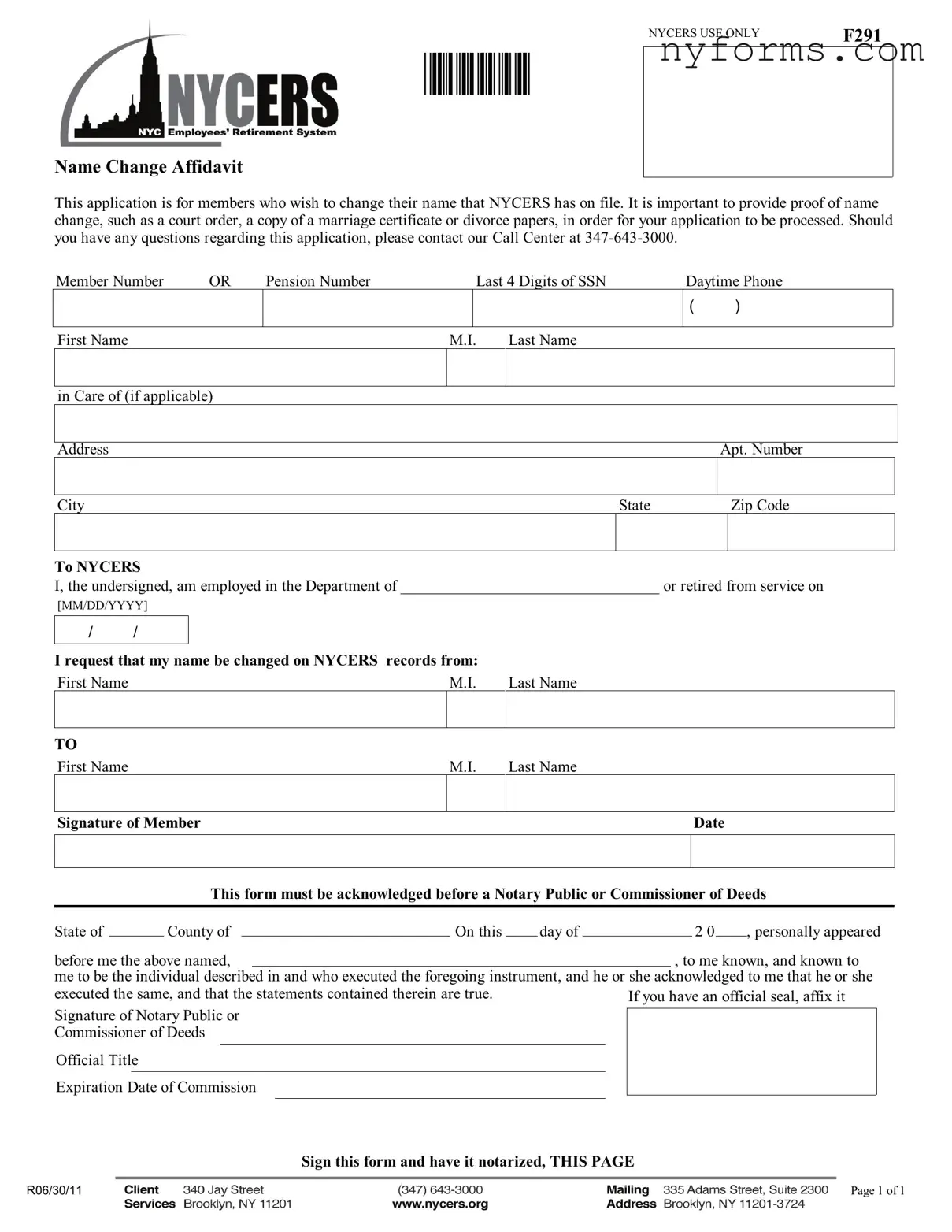 Fill a Valid Nycers F291 Template