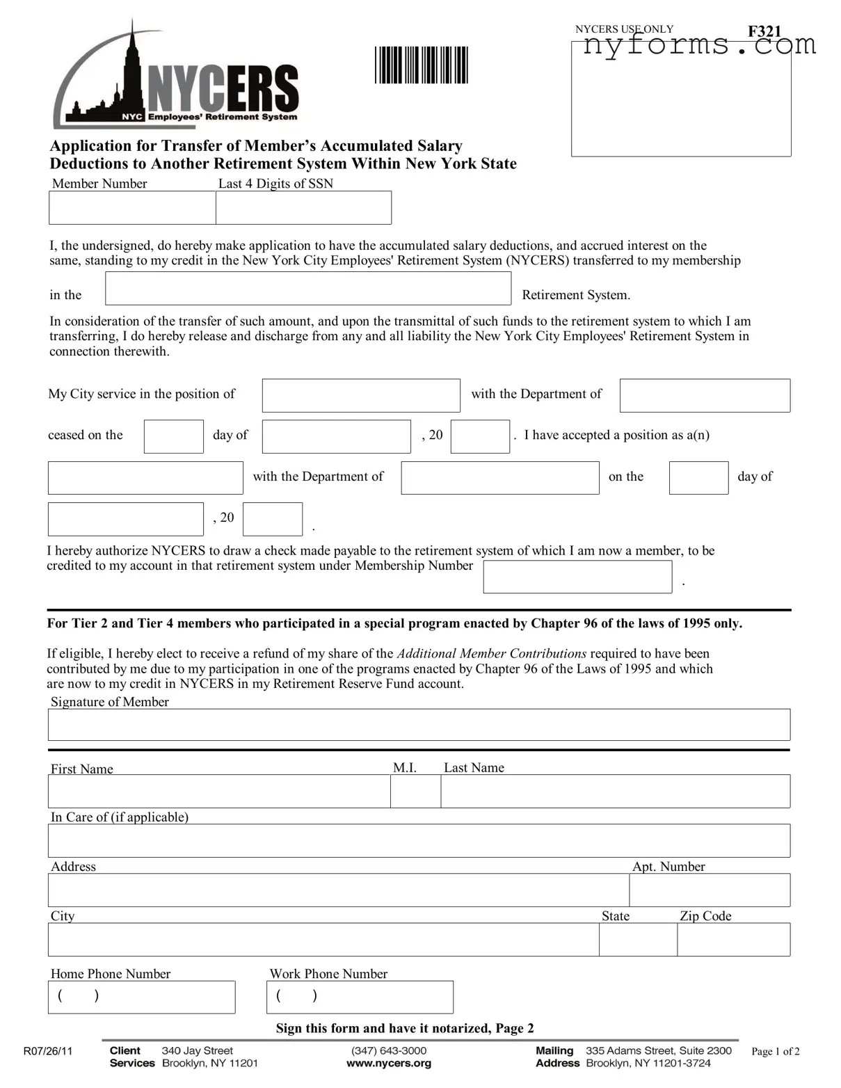 Fill a Valid Nycers F321 Template