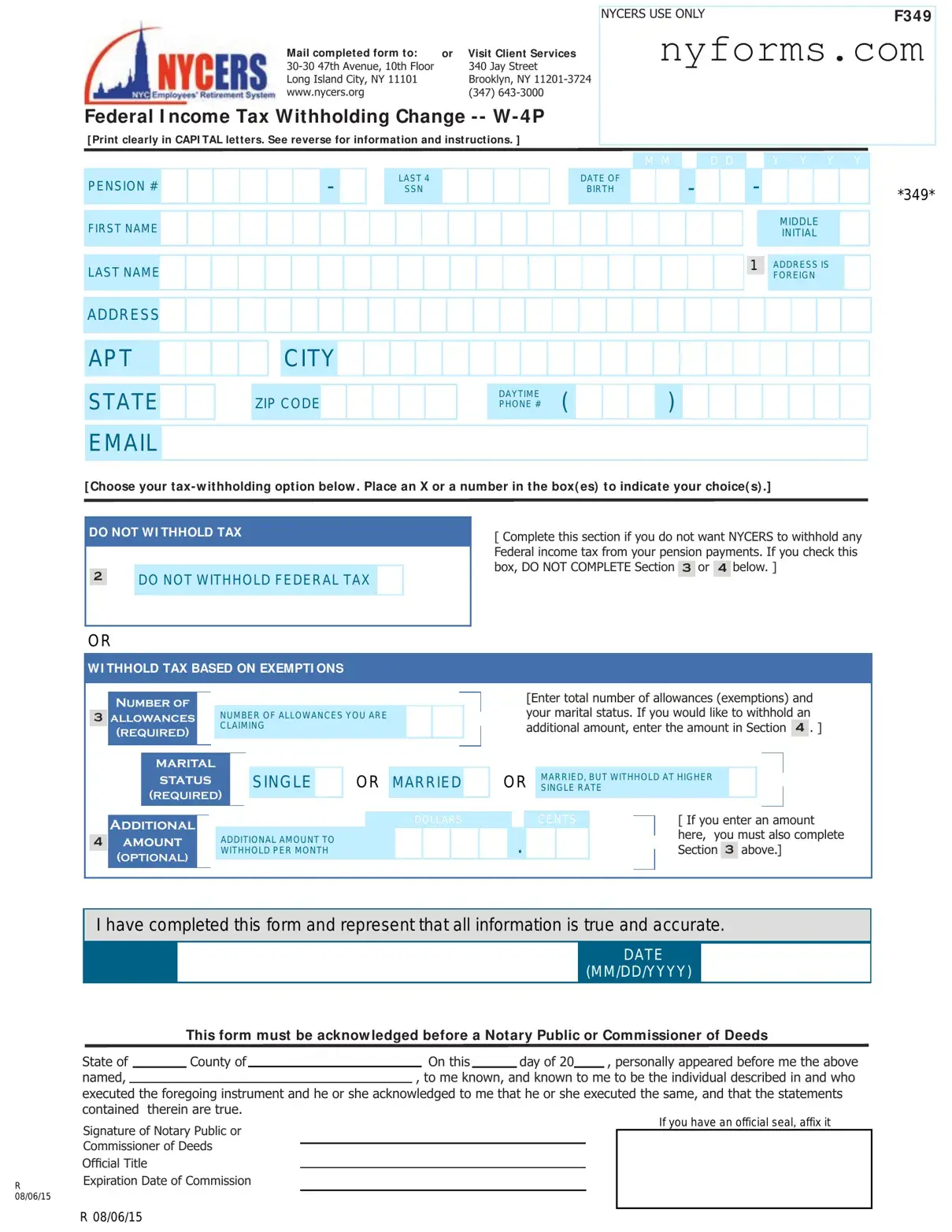 Fill a Valid Nycers F349 Template