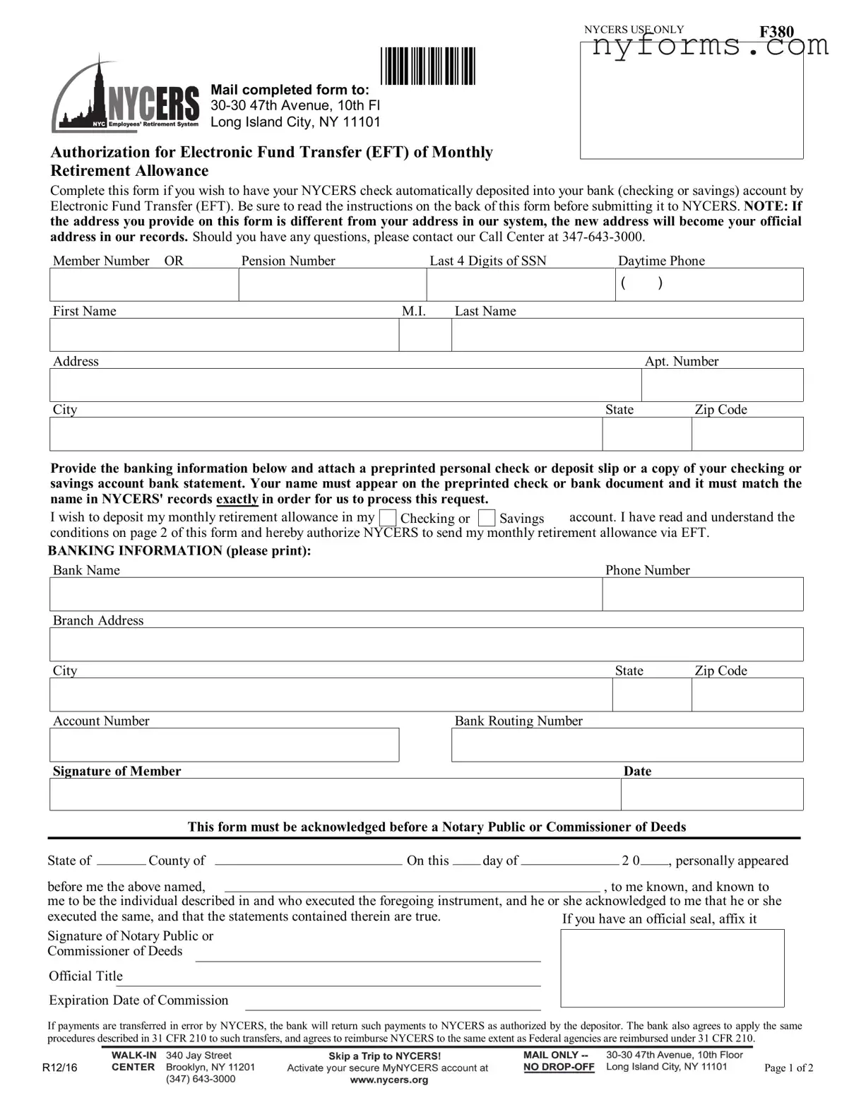Fill a Valid Nycers F380 Template