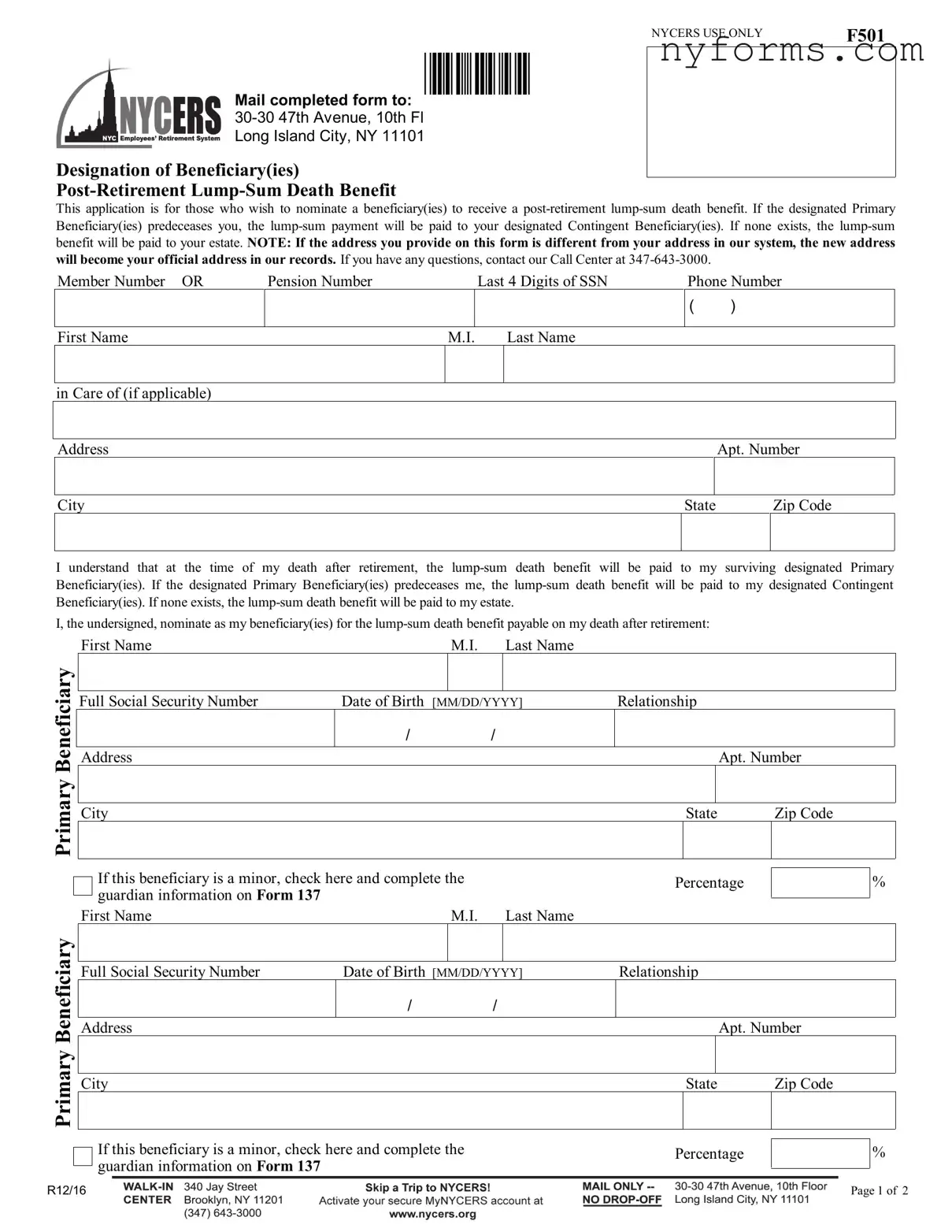Fill a Valid Nycers F501 Template