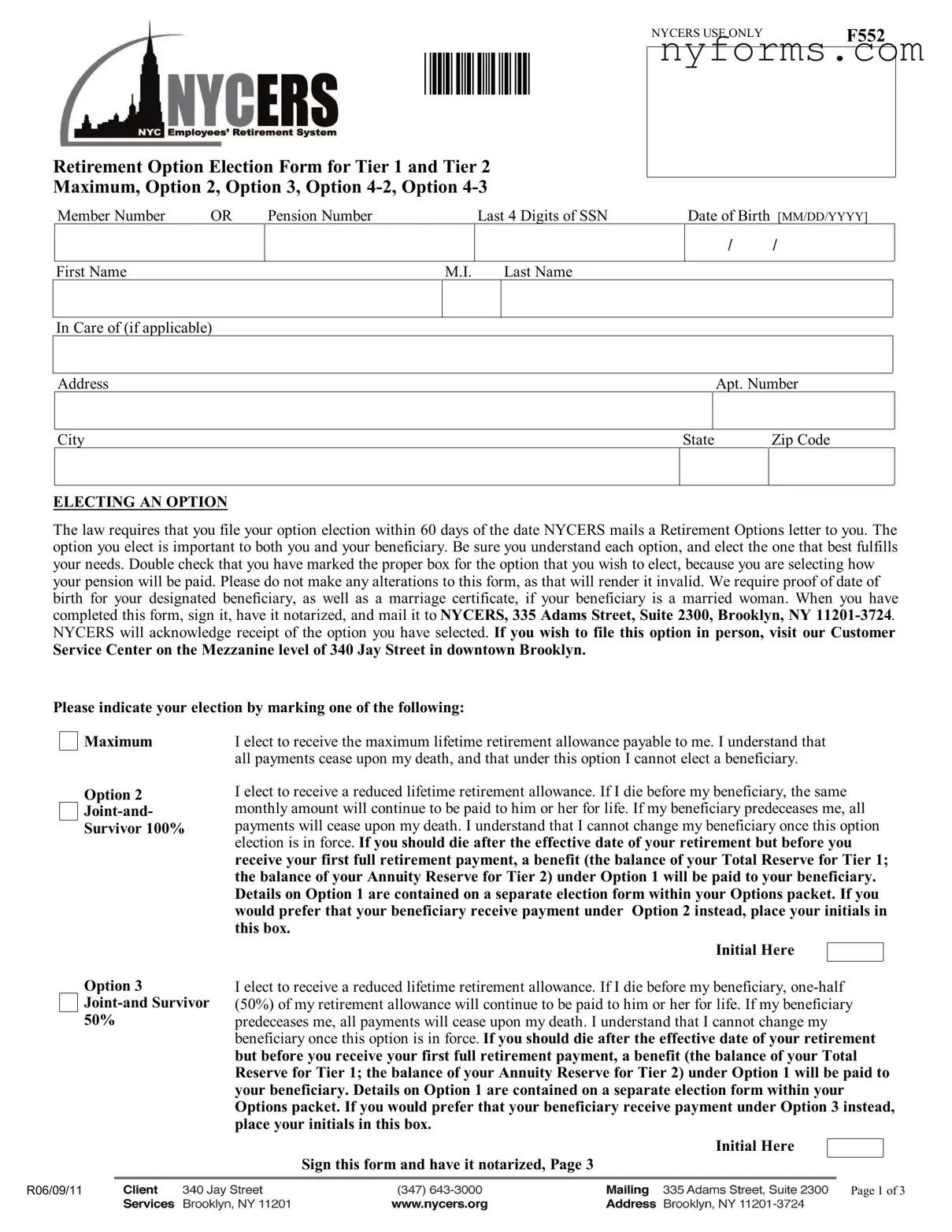 Fill a Valid Nycers F552 Template