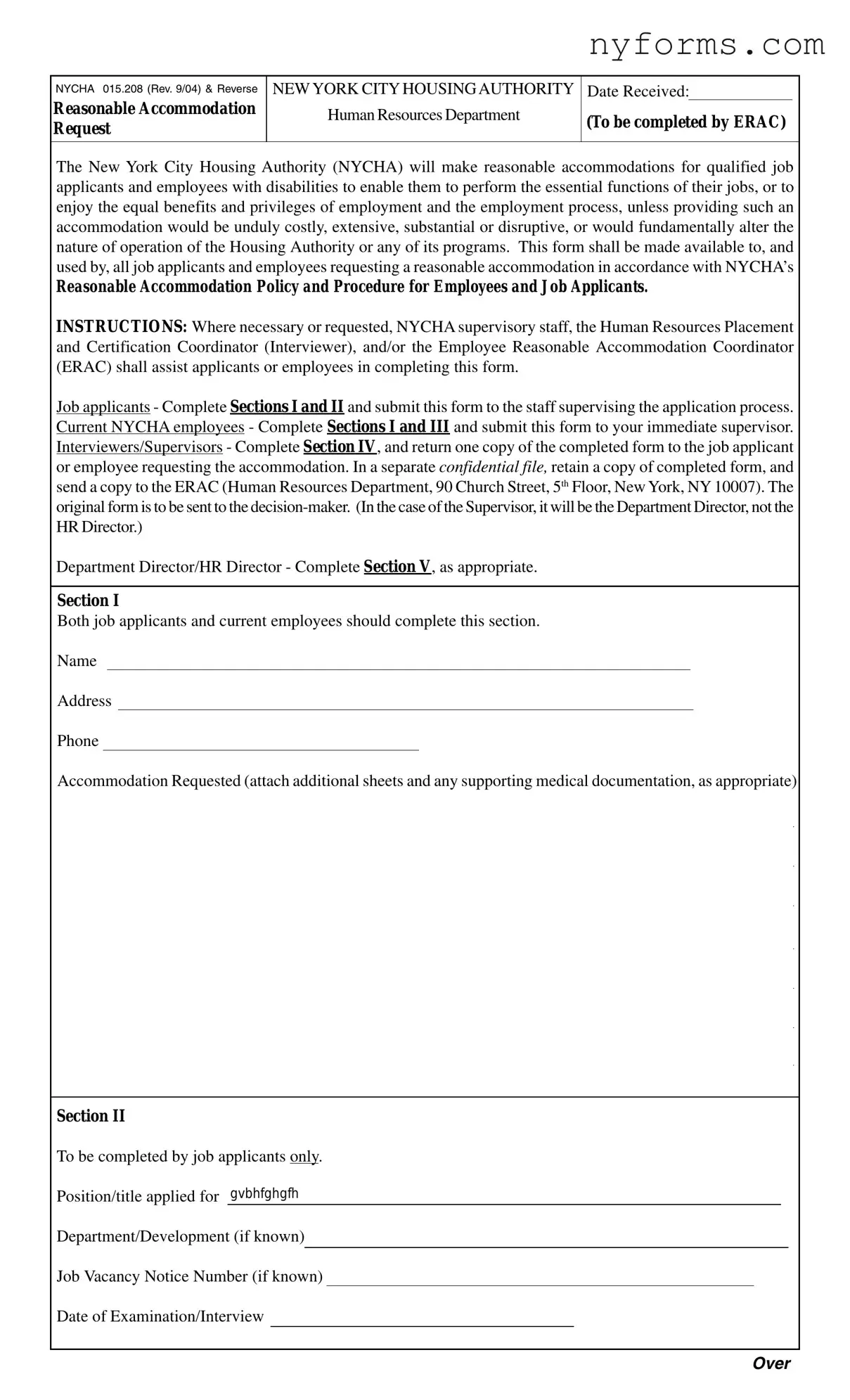 Fill a Valid Nycha 015 208 Template