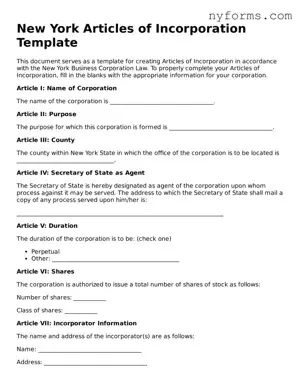 Legal Articles of Incorporation Form for the State of New York