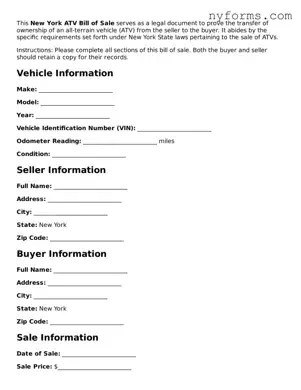 Legal ATV Bill of Sale Form for the State of New York