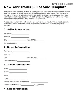 Legal Trailer Bill of Sale Form for the State of New York