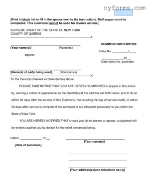 Fill a Valid New York Court Summons Template