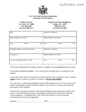 Fill a Valid New York Dept Insurance Template