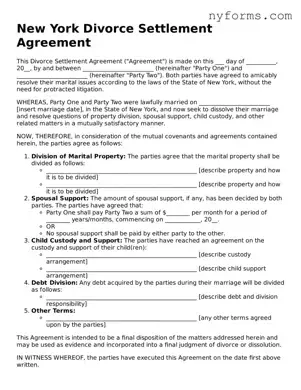 Legal Divorce Settlement Agreement Form for the State of New York