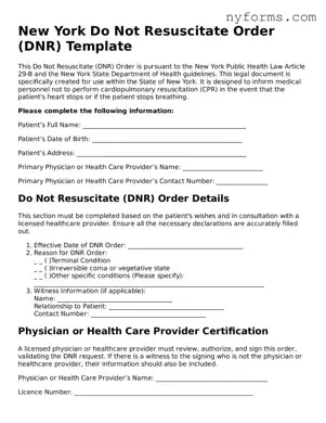 Legal Do Not Resuscitate Order Form for the State of New York