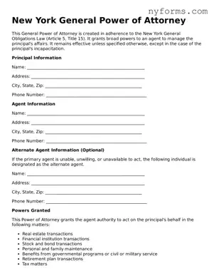 Legal General Power of Attorney Form for the State of New York