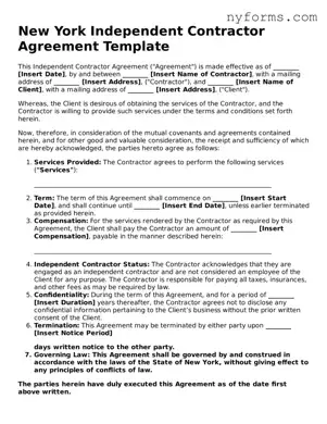 Legal Independent Contractor Agreement Form for the State of New York