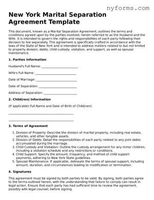 Legal Marital Separation Agreement Form for the State of New York