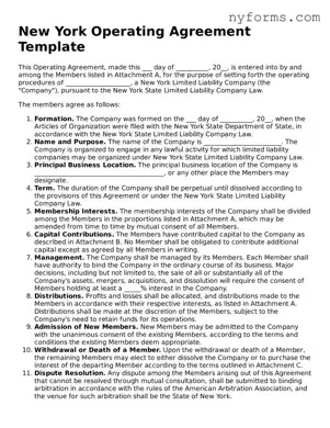 Legal Operating Agreement Form for the State of New York