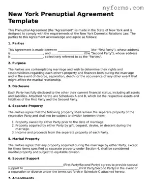 Legal Prenuptial Agreement Form for the State of New York