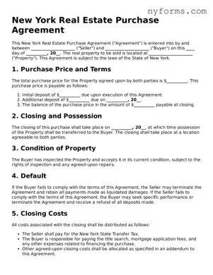 Legal Real Estate Purchase Agreement Form for the State of New York