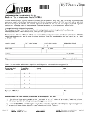 Fill a Valid Nycers F241 Template