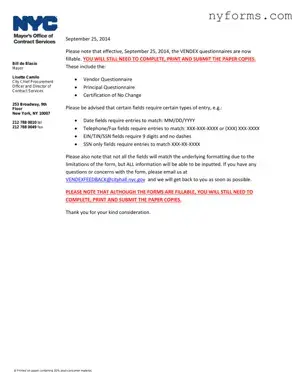 Fill a Valid Vendex Nyc Template